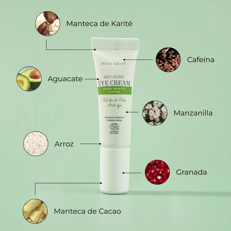 Crema contorno de ojos Alma Secret con aguacate, té verde y cafeína