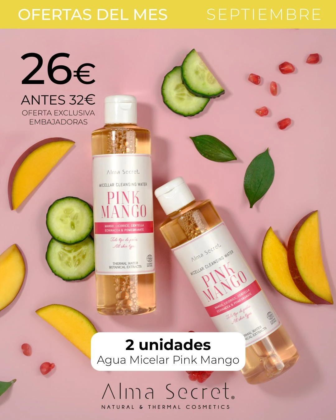 Pack 2 unidades de Agua Micelar Pink Mango Alma Secret