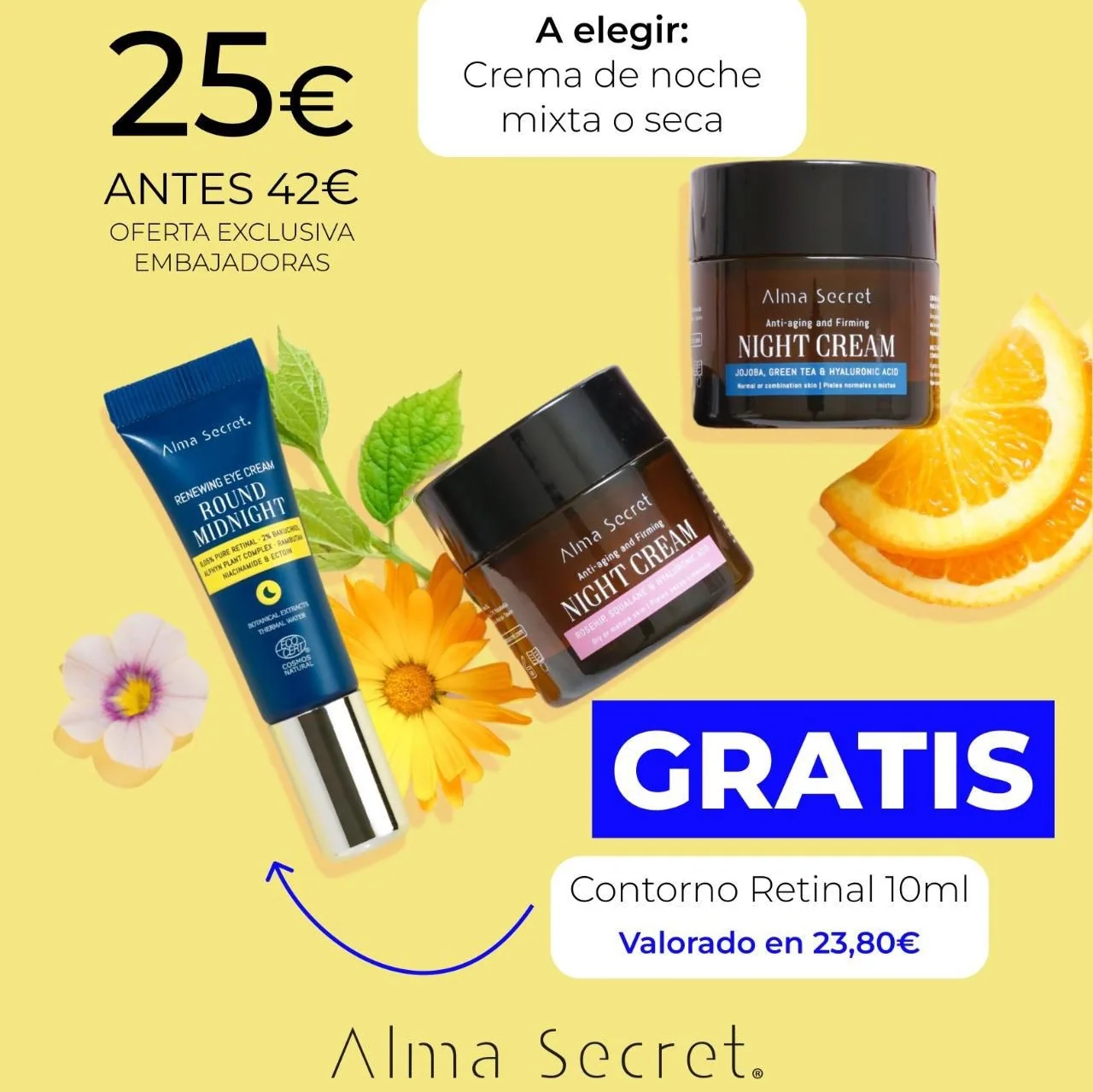 Ofertas Black Friday Alma Secret Crema Reparadora de Noche y regalo de contorno de ojos con retinal round midnight