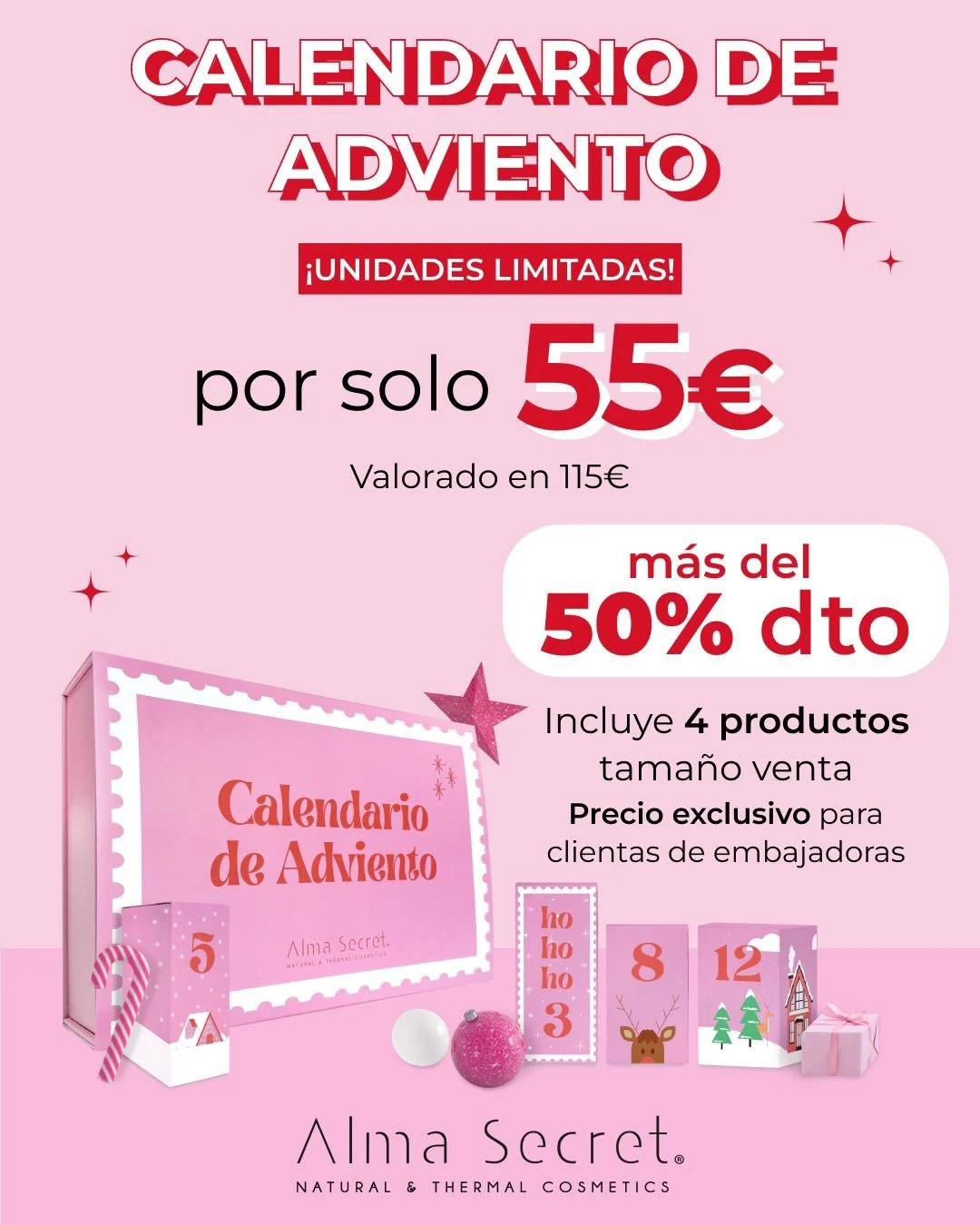 Mini calendario de adviento (rosa) Alma Secret con 12 productos